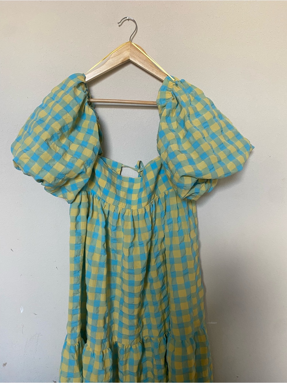 Zara Green and Yellow puff sleeve maxi dress size M - Picture 3 of 6